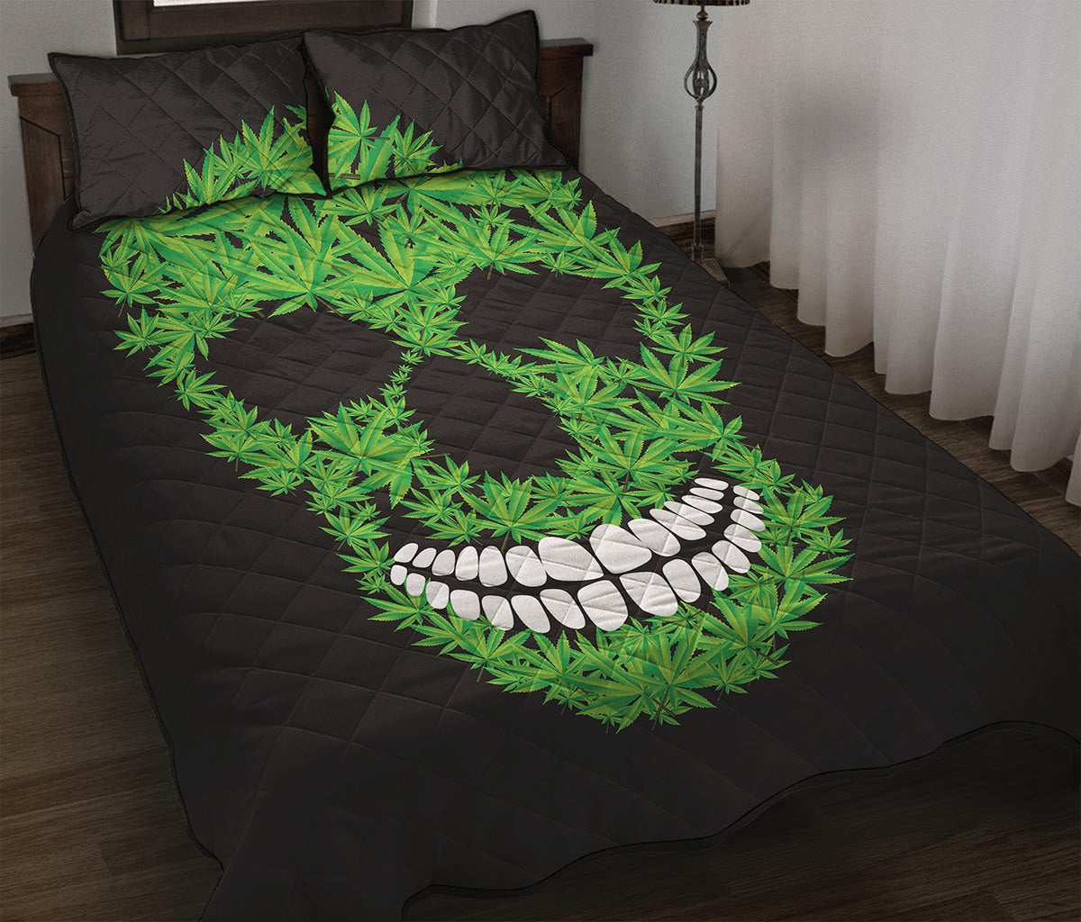 Cannabis Skull Print Quilt Bed Set