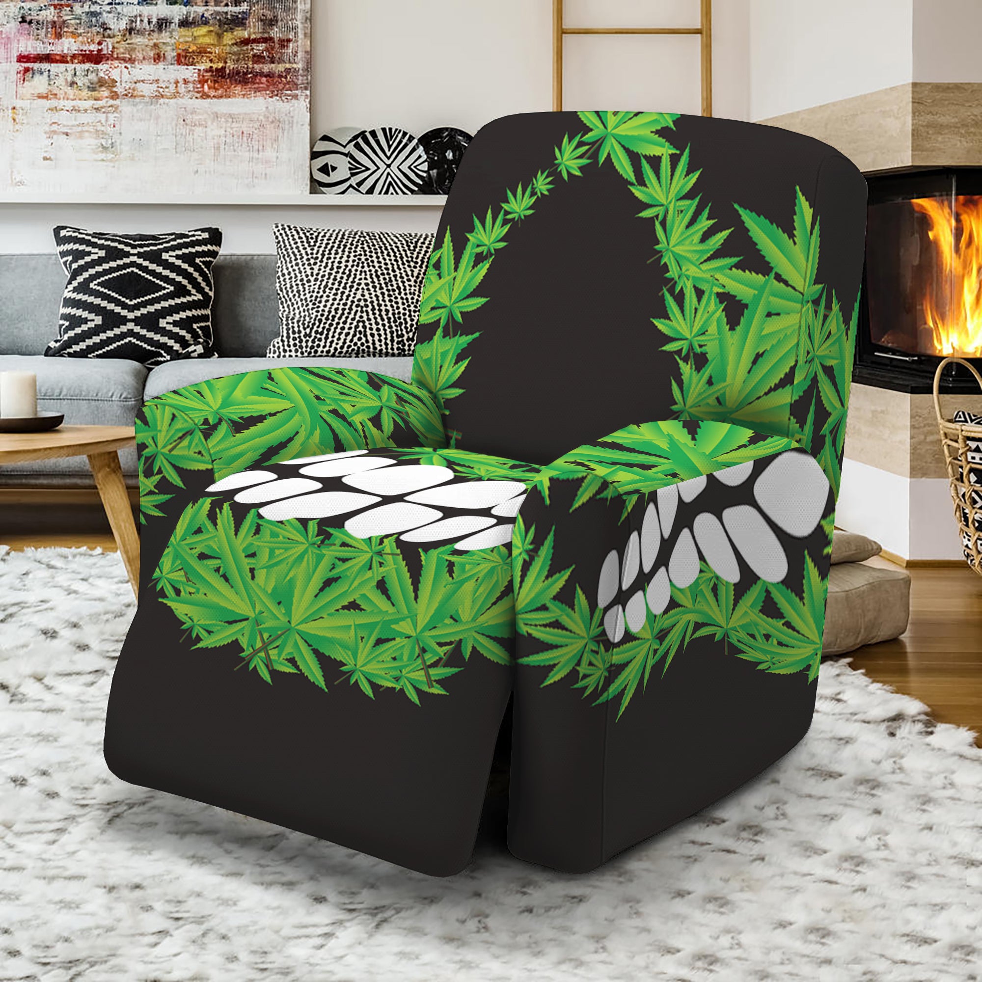 Cannabis Skull Print Recliner Slipcover