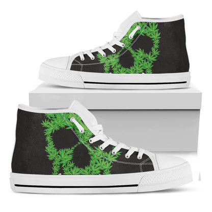 Cannabis Skull Print White High Top Shoes