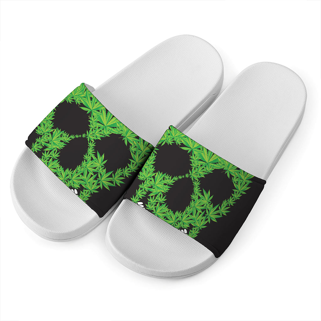 Cannabis Skull Print White Slide Sandals