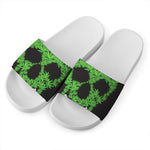 Cannabis Skull Print White Slide Sandals