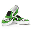Cannabis Skull Print White Slip On Sneakers