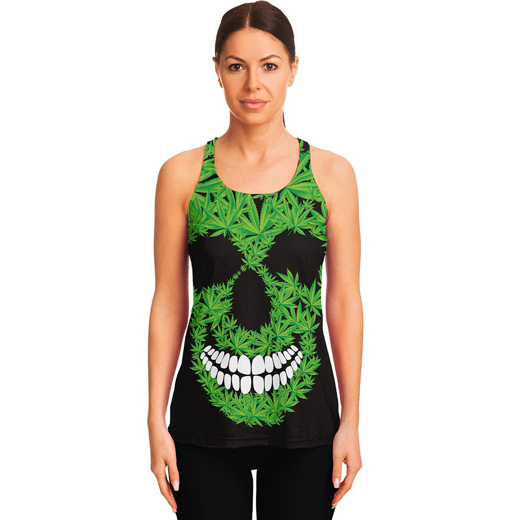 Cannabis Skull Print Women's Racerback Tank Top