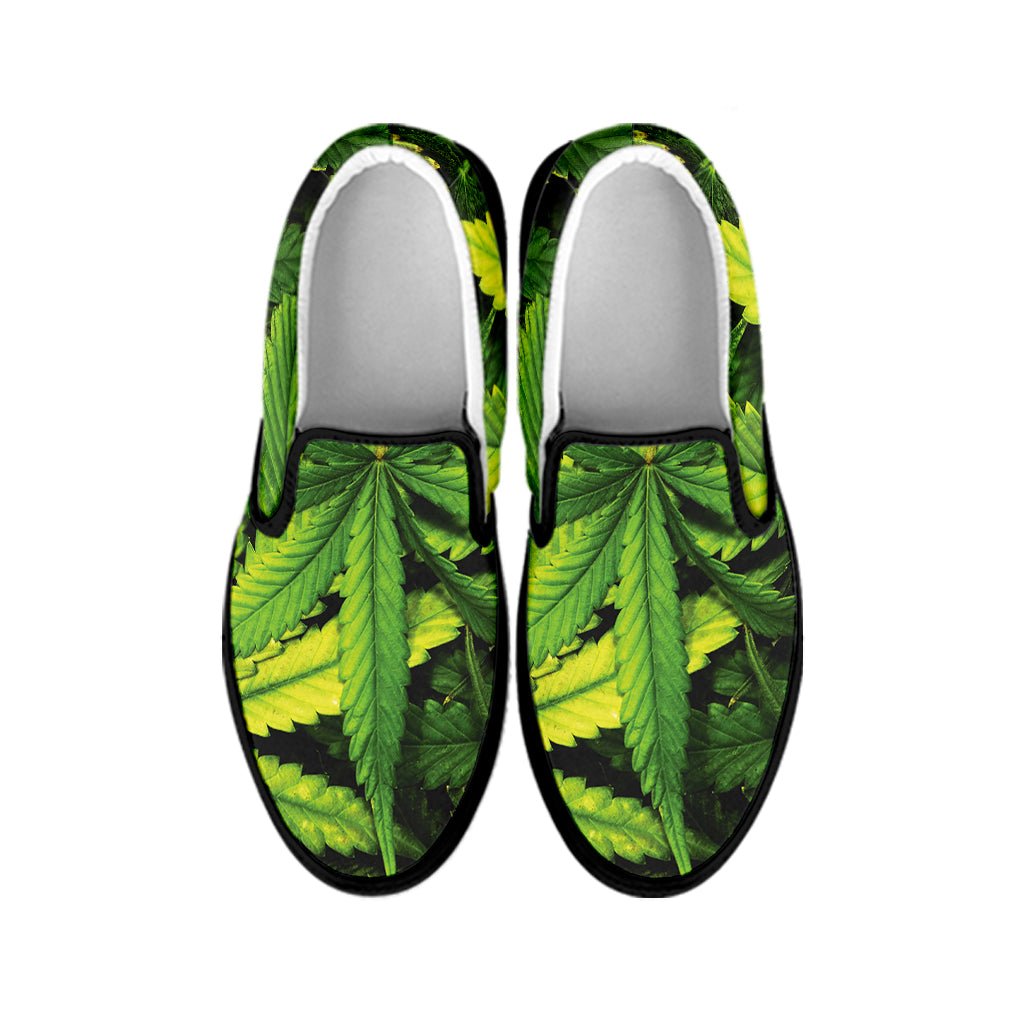 Cannabis Texture Print Black Slip On Shoes