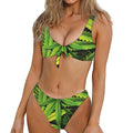 Cannabis Print Front Bow Tie Bikini