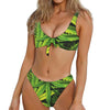 Cannabis Texture Print Front Bow Tie Bikini