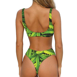 Cannabis Texture Print Front Bow Tie Bikini