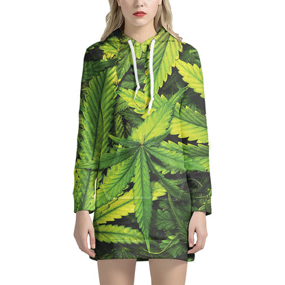 Cannabis Texture Print Hoodie Dress
