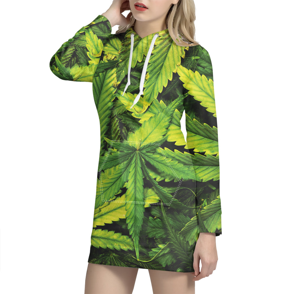 Cannabis Texture Print Hoodie Dress