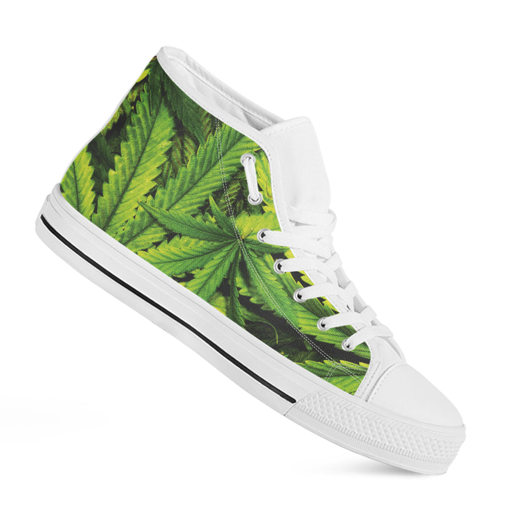 Cannabis Texture Print White High Top Shoes