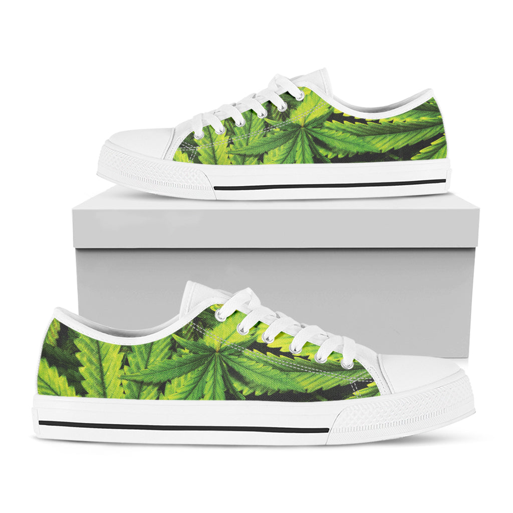 Cannabis Texture Print White Low Top Shoes