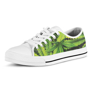 Cannabis Texture Print White Low Top Shoes