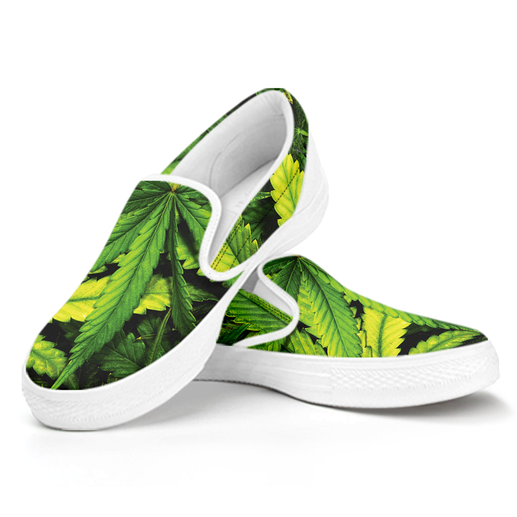 Cannabis Texture Print White Slip On Shoes