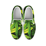 Cannabis Texture Print White Slip On Shoes