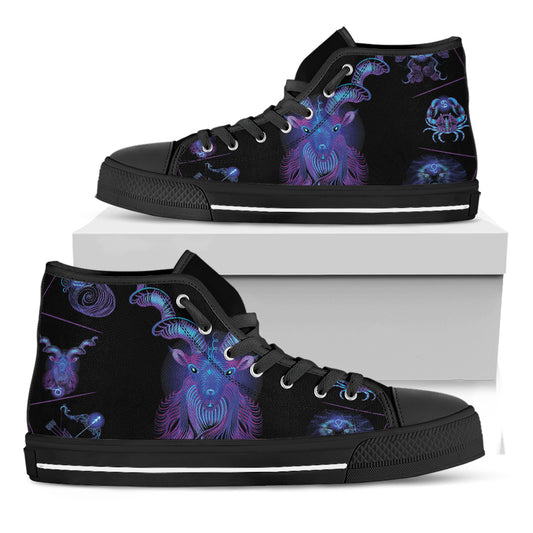 Capricorn And Astrological Signs Print Black High Top Shoes