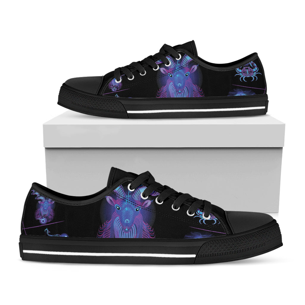 Capricorn And Astrological Signs Print Black Low Top Shoes 