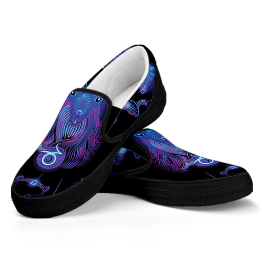 Capricorn And Astrological Signs Print Black Slip On Shoes