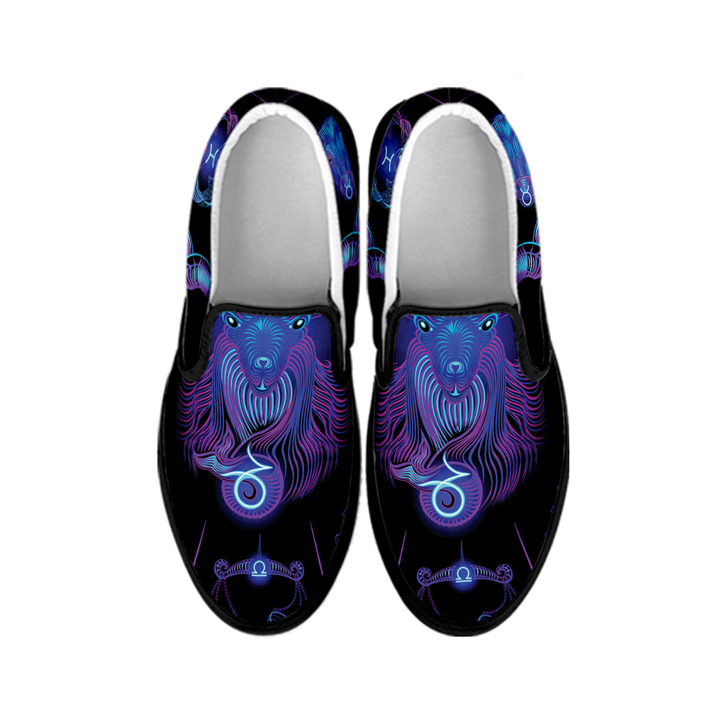 Capricorn And Astrological Signs Print Black Slip On Shoes