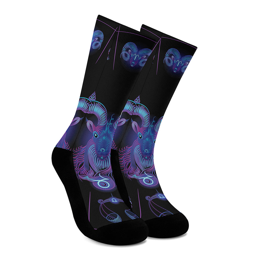 Capricorn And Astrological Signs Print Crew Socks