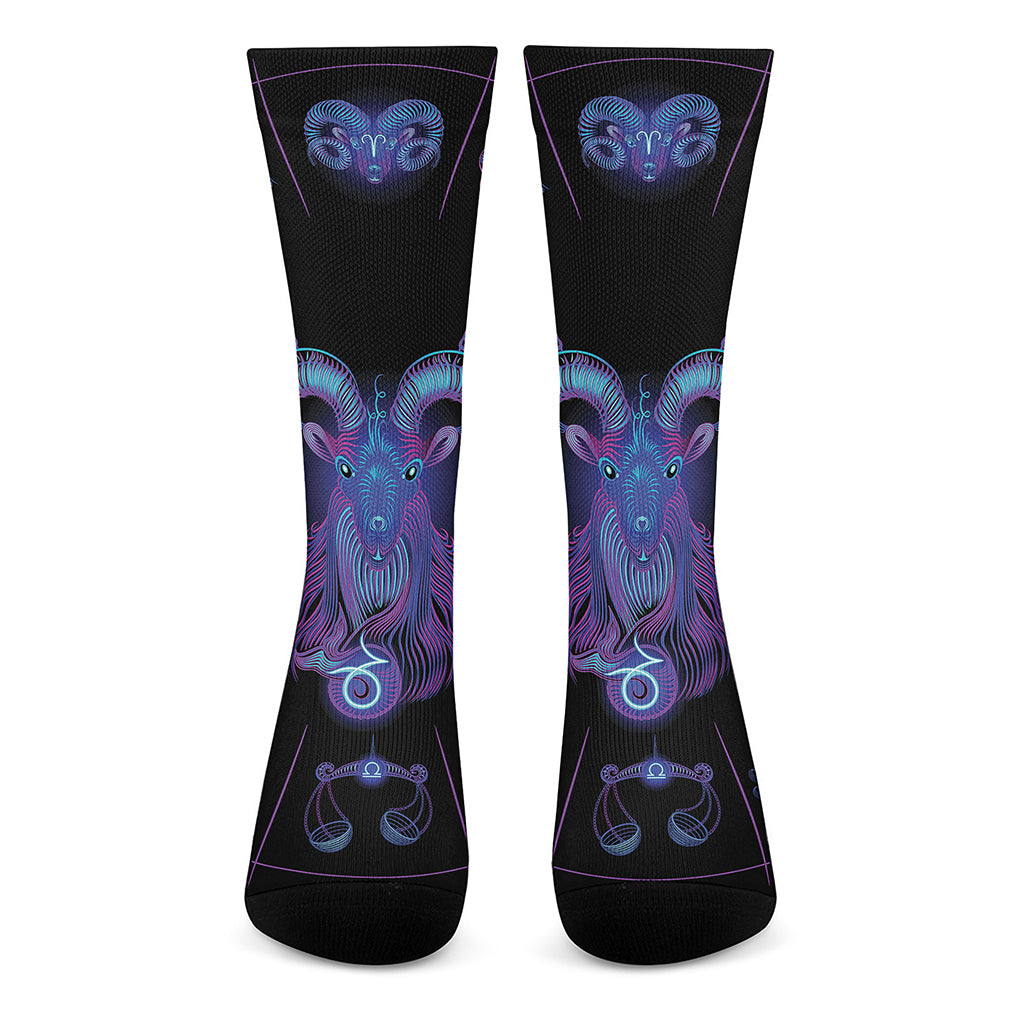 Capricorn And Astrological Signs Print Crew Socks