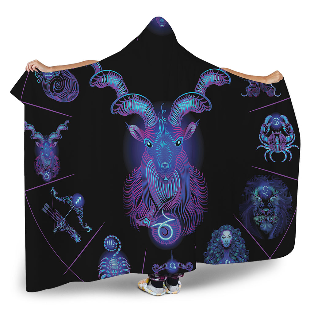 Capricorn And Astrological Signs Print Hooded Blanket