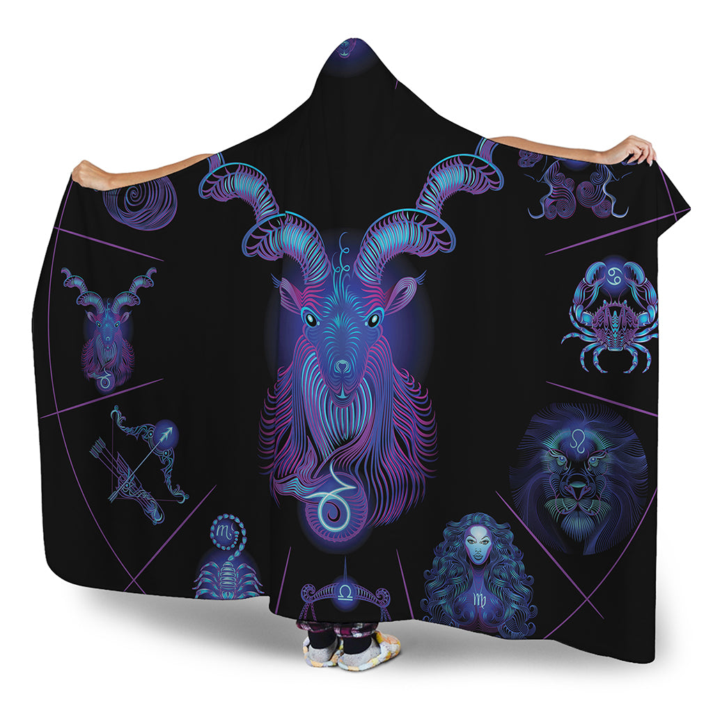 Capricorn And Astrological Signs Print Hooded Blanket