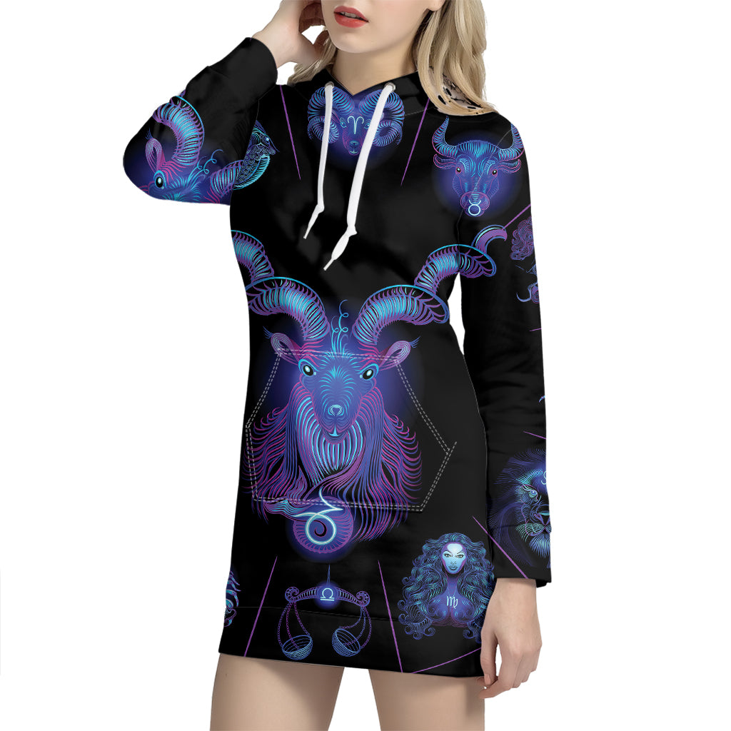Capricorn And Astrological Signs Print Pullover Hoodie Dress