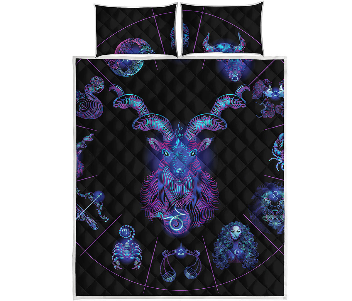 Capricorn And Astrological Signs Print Quilt Bed Set
