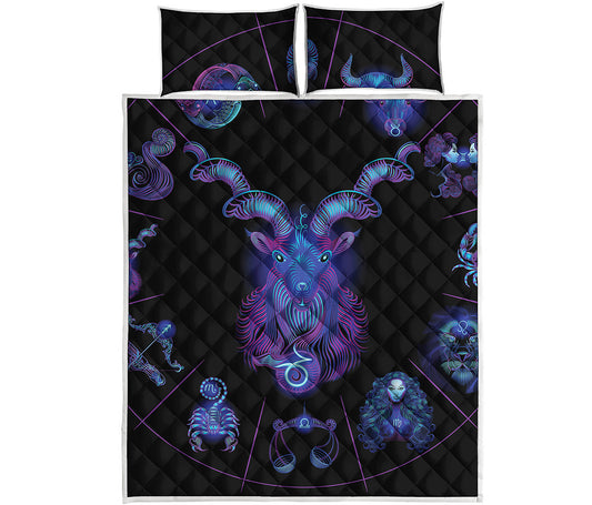 Capricorn And Astrological Signs Print Quilt Bed Set