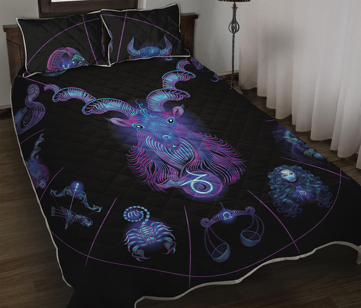 Capricorn And Astrological Signs Print Quilt Bed Set