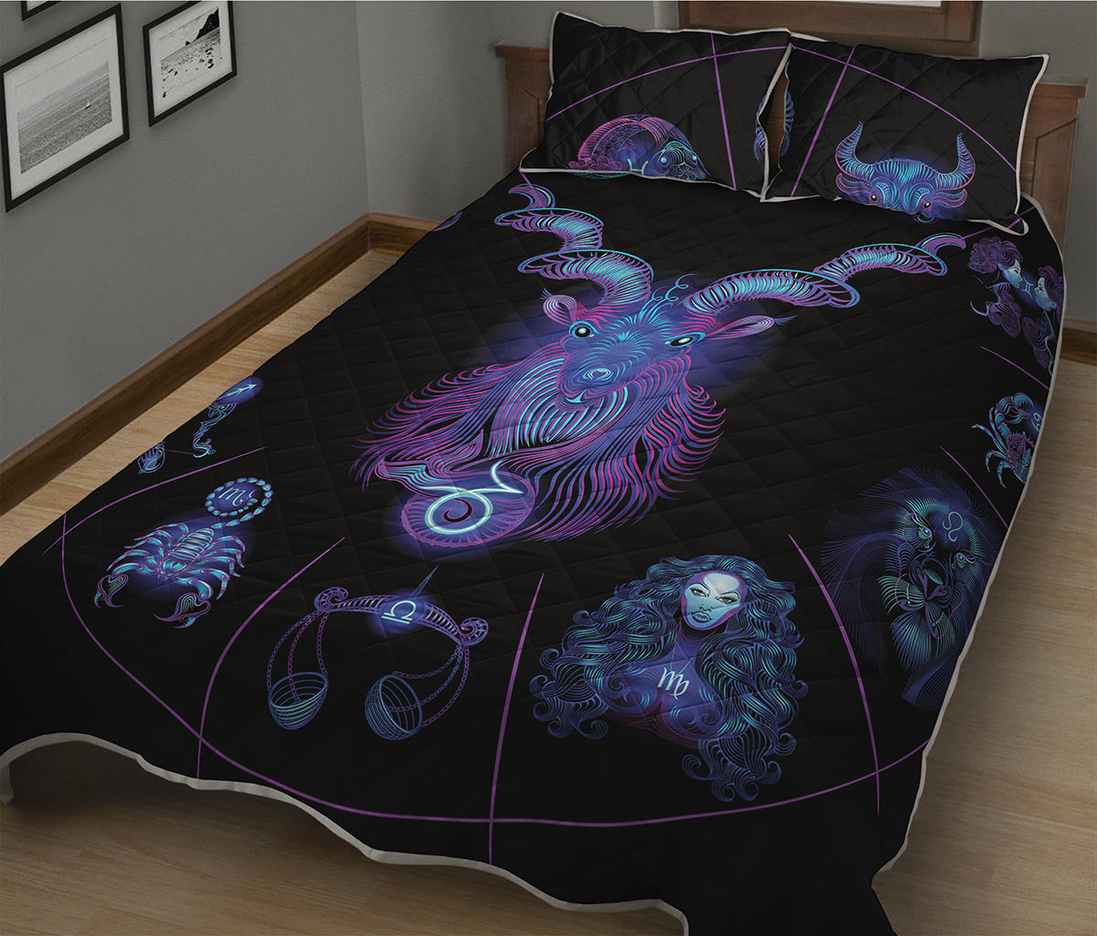 Capricorn And Astrological Signs Print Quilt Bed Set