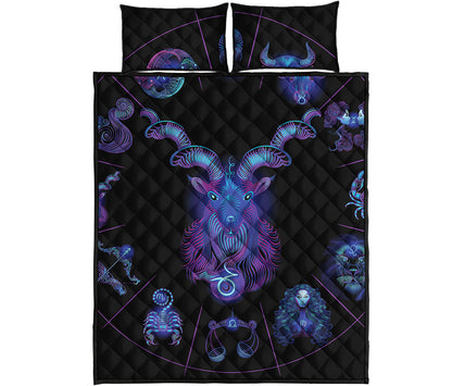 Capricorn And Astrological Signs Print Quilt Bed Set