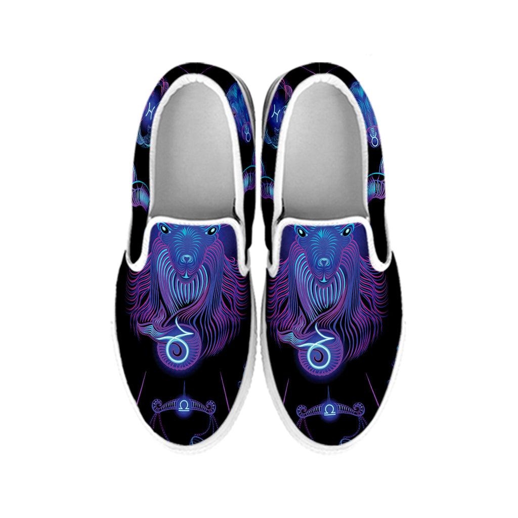 Capricorn And Astrological Signs Print White Slip On Shoes