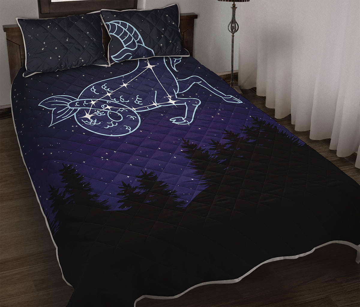 Capricorn Constellation Print Quilt Bed Set