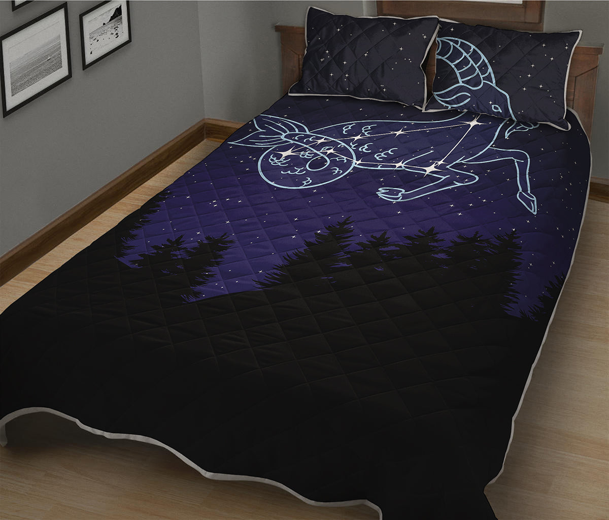 Capricorn Constellation Print Quilt Bed Set