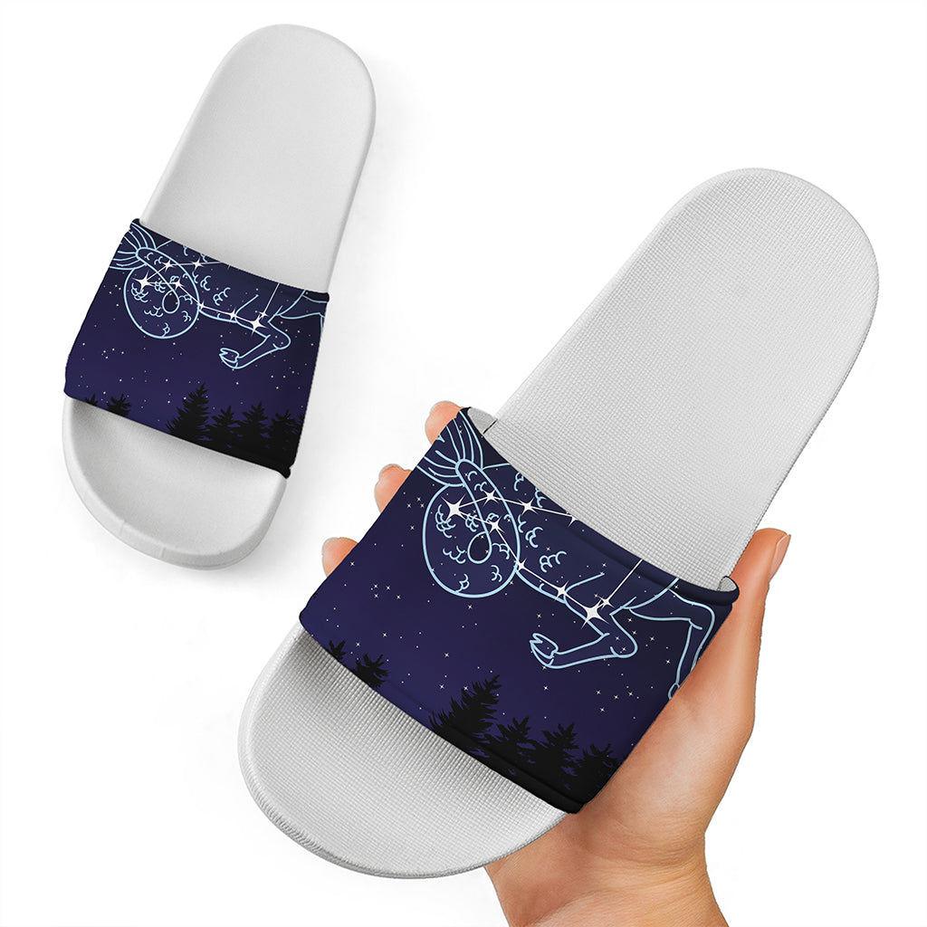 Capricorn Constellation Print White Slide Sandals