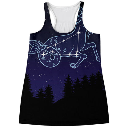Capricorn Constellation Print Women's Racerback Tank Top