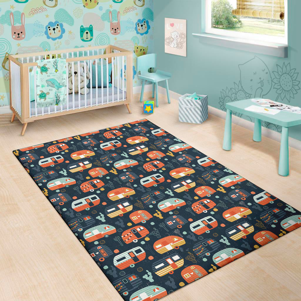 Caravan Camping Pattern Print Area Rug