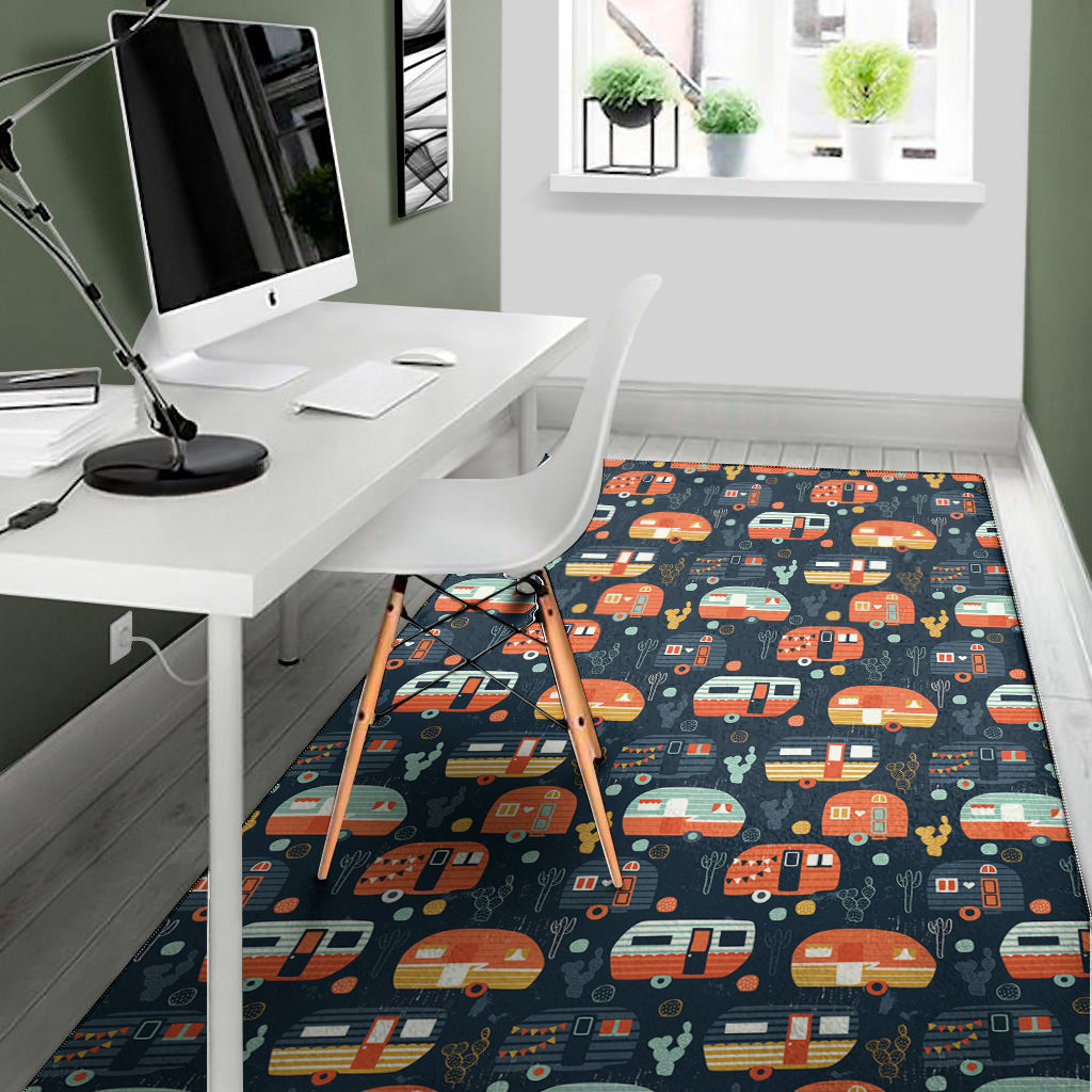 Caravan Camping Pattern Print Area Rug