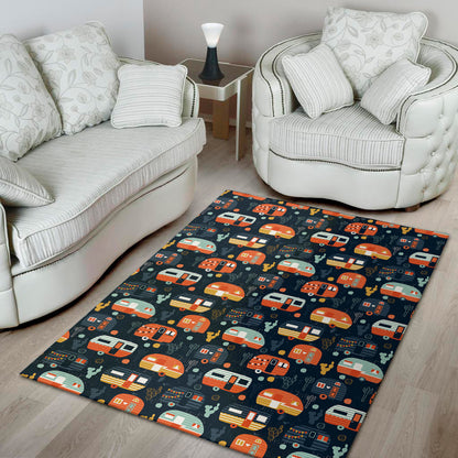 Caravan Camping Pattern Print Area Rug