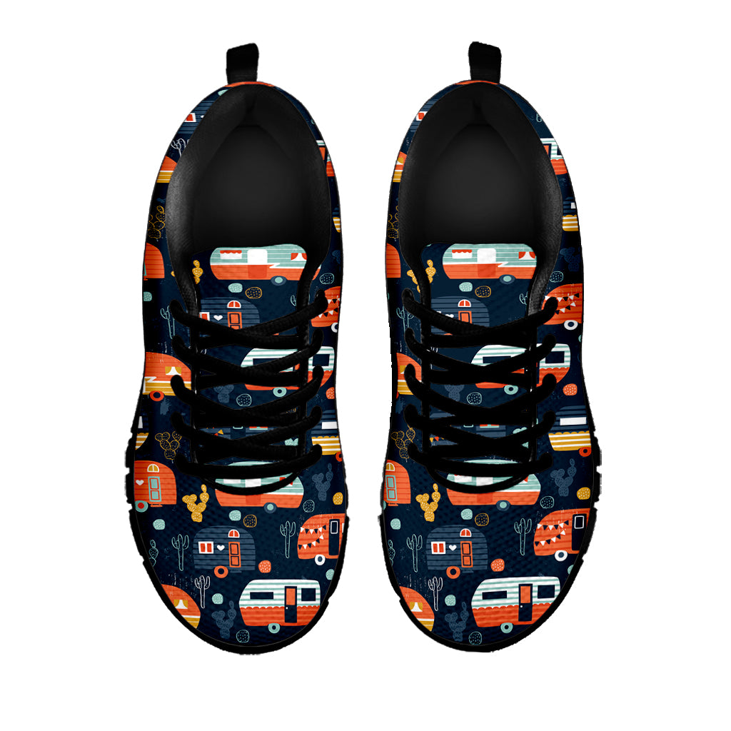 Caravan Camping Pattern Print Black Sneakers