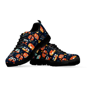 Caravan Camping Pattern Print Black Sneakers