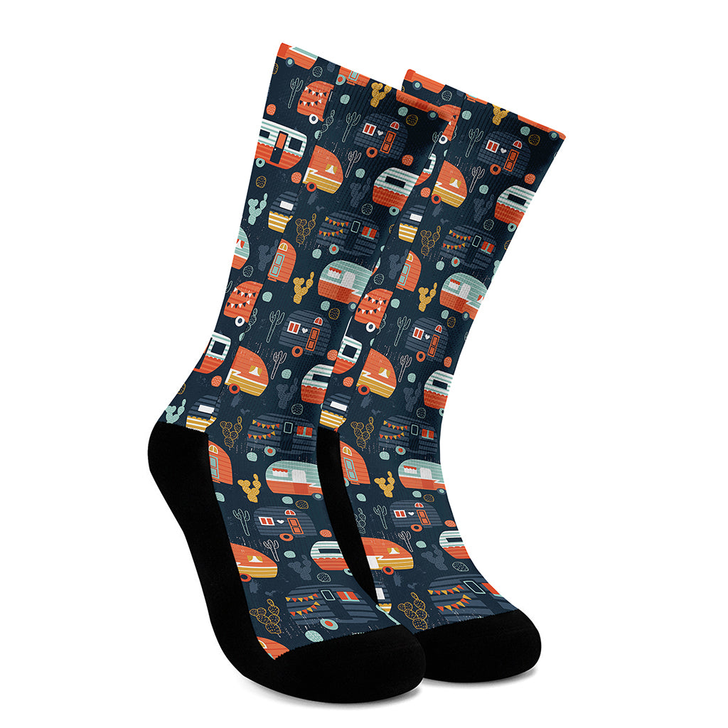 Caravan Camping Pattern Print Crew Socks