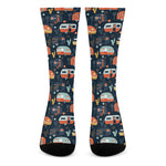 Caravan Camping Pattern Print Crew Socks