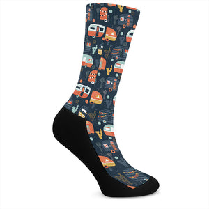 Caravan Camping Pattern Print Crew Socks