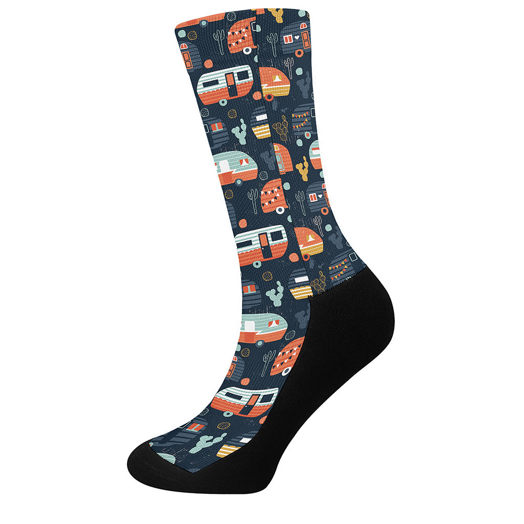 Caravan Camping Pattern Print Crew Socks