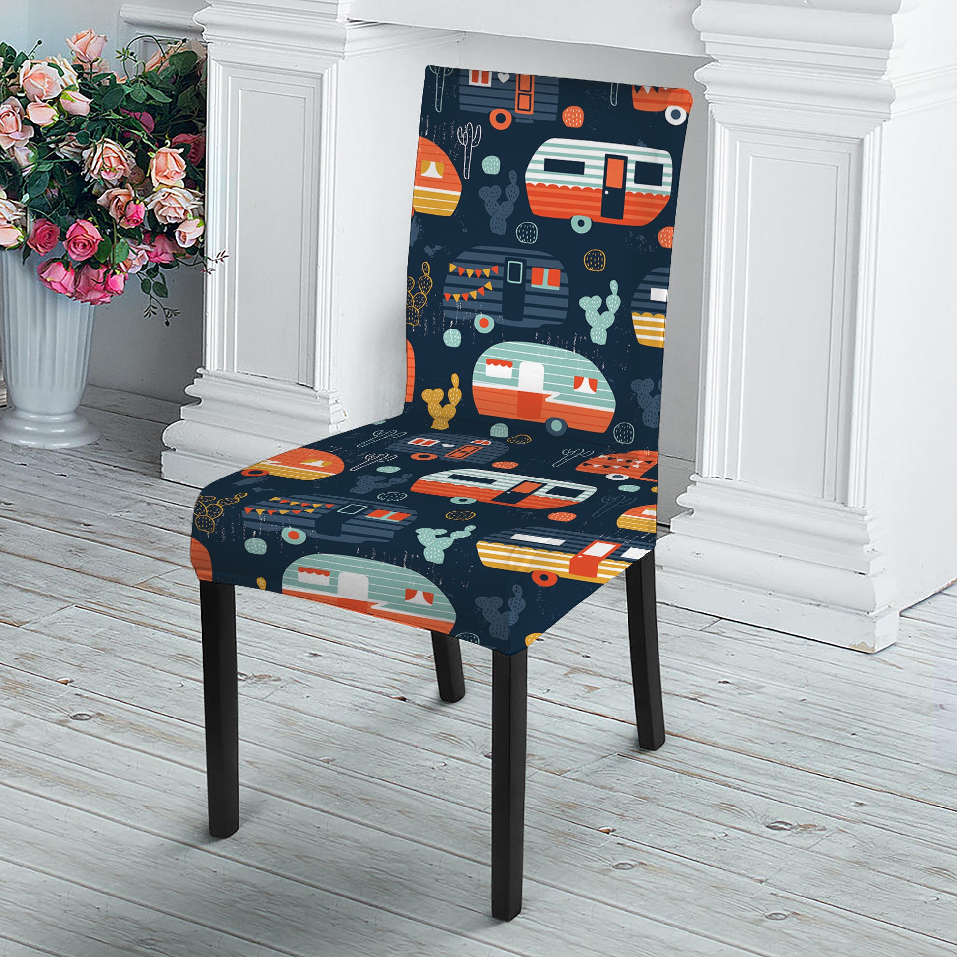 Caravan Camping Pattern Print Dining Chair Slipcover