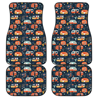 Caravan Camping Pattern Print Front and Back Car Floor Mats