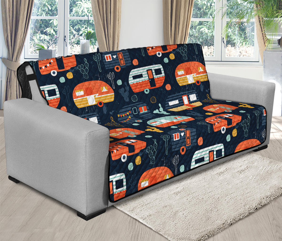 Caravan Camping Pattern Print Futon Protector