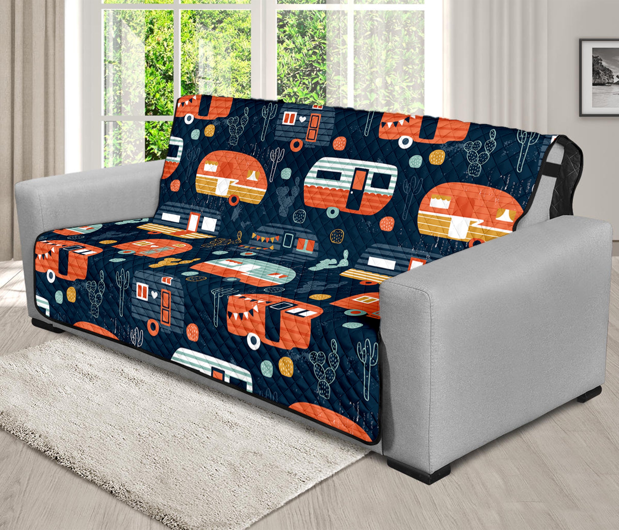 Caravan Camping Pattern Print Futon Protector